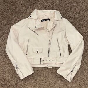 ZARA Cream Faux Leather Biker Jacket with Belt